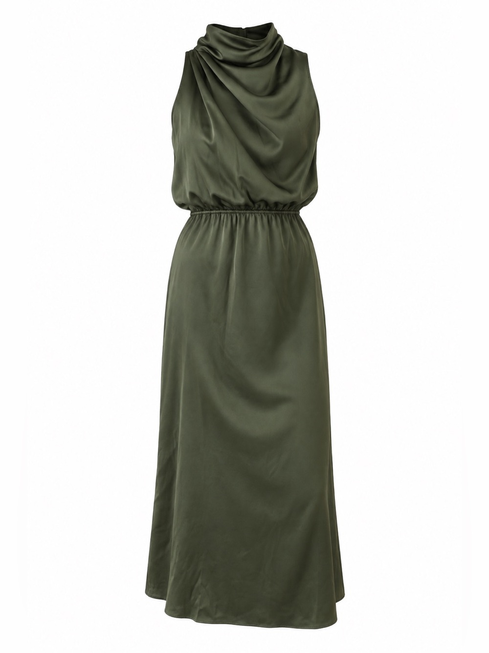 Olive Green Sleeveless Draped Maxi Dress